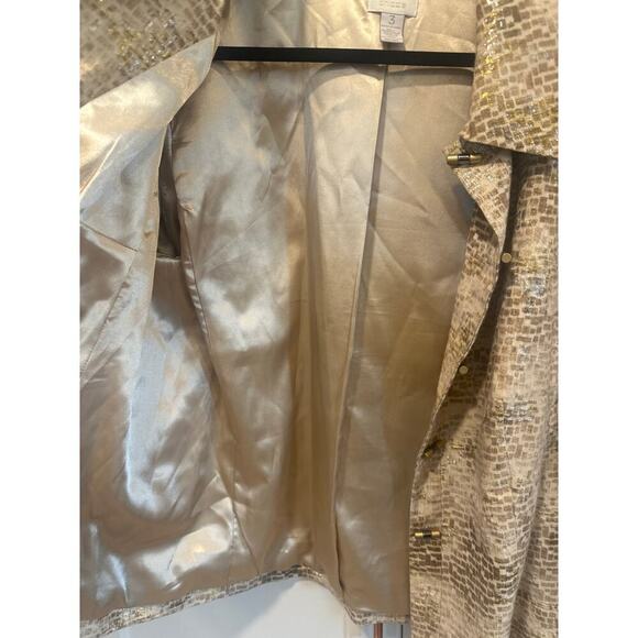 Vintage Chico’s size 3 shoulder pad blazer silk blend lined gold silver women’s - Picture 6 of 6